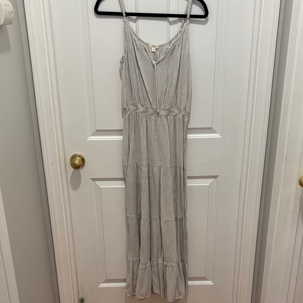 Dylan Blue and White Striped Maxi Dress